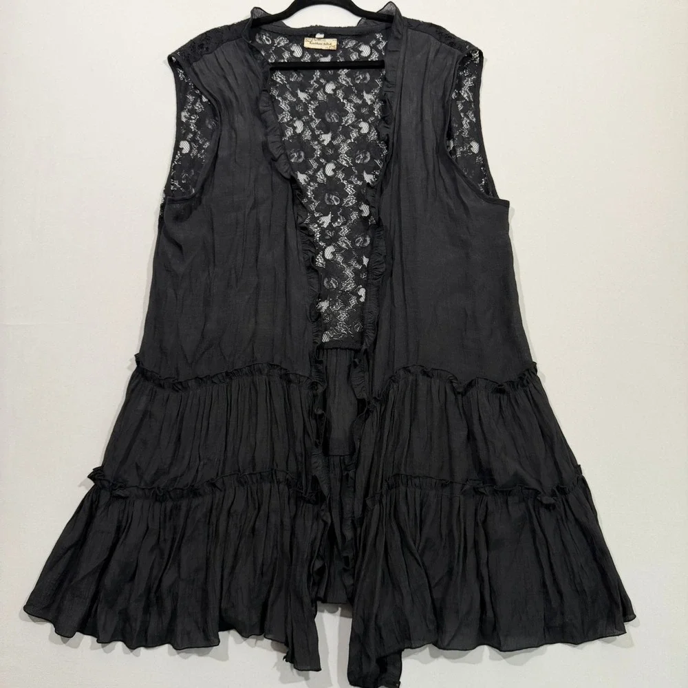 Southern Stitch Vest Womens 2XL 3XL Black Sheer Lace Tiered Ruffle Whimsigoth